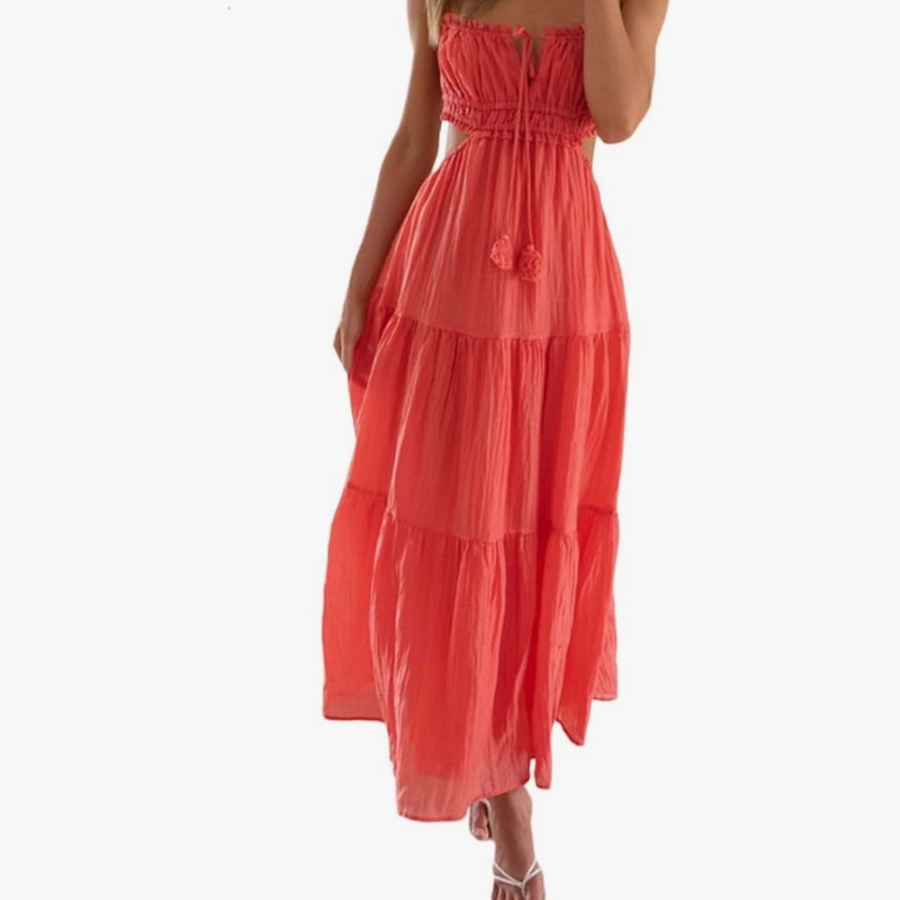 Coral Backless Sundress Resort Wear